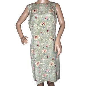 VTG YL by Yair Y2K Silk Floral Sheath Party Dress Sage Green‎ Red Blue Size 10